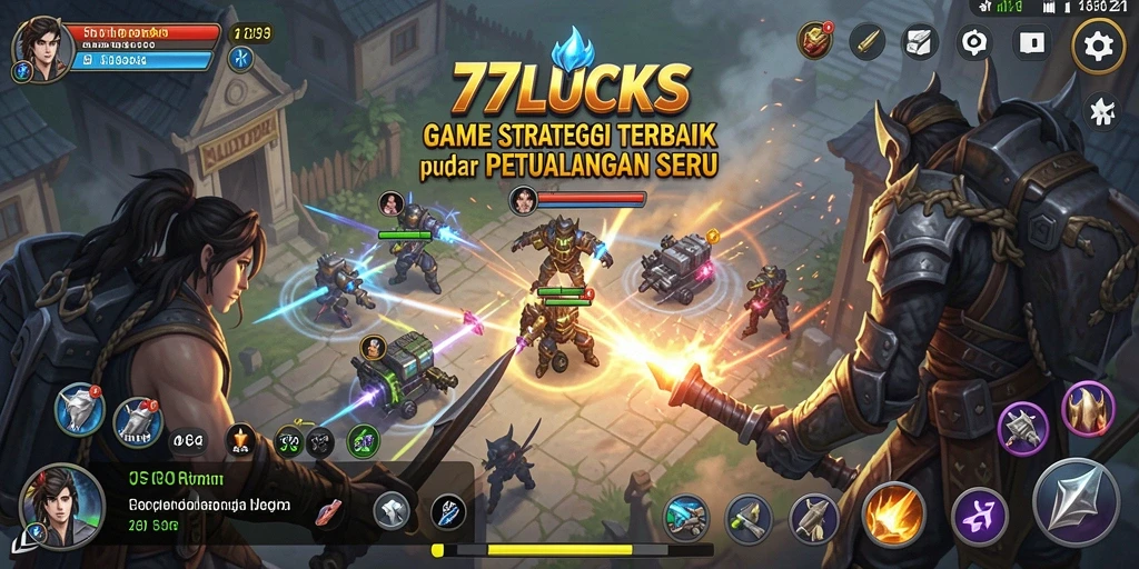 Screenshot gameplay 77LUCKS menampilkan aksi pertempuran yang mendebarkan.