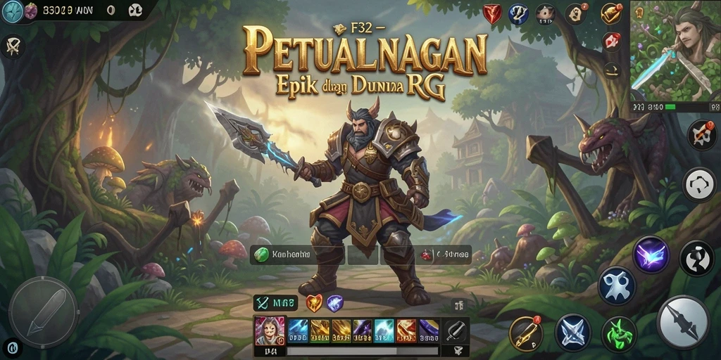 Tampilan epik dari pertarungan dalam permainan RPG F32.