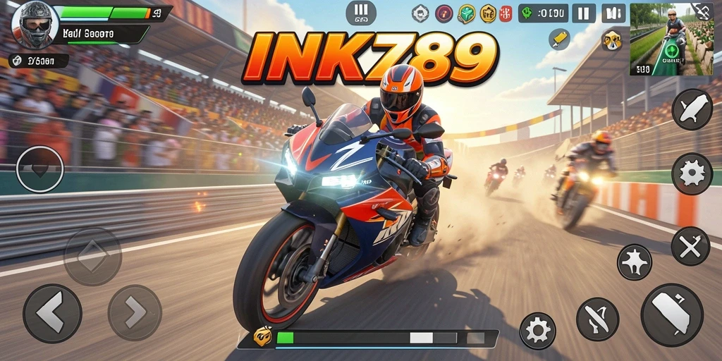 Gameplay seru INK789 dengan balapan motor yang menantang.