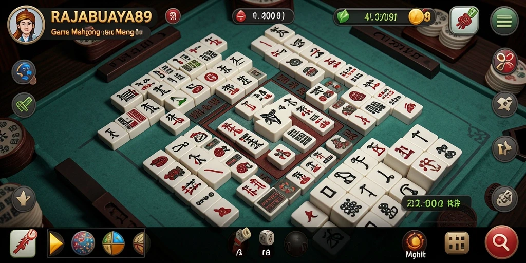 Tampilan gameplay seru di RAJABUAYA89 dengan desain ubin Mahjong yang menarik.