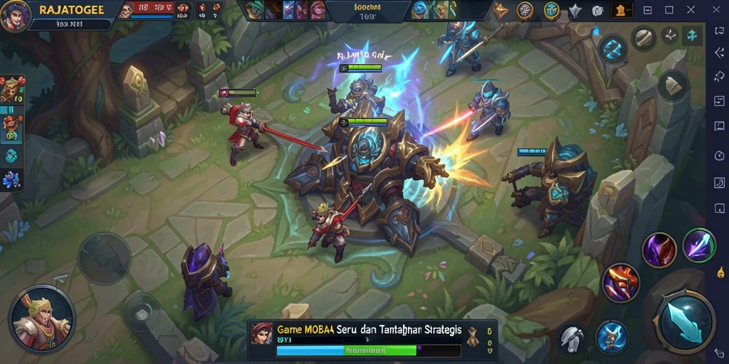 Tampilan gameplay seru dari RAJATOGEL dengan aksi MOBA yang mendebarkan.