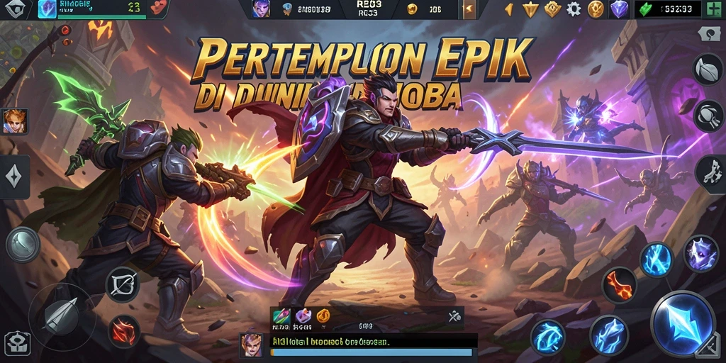 Screenshot permainan RR33 menampilkan aksi pertempuran MOBA yang intens.