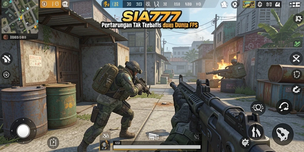 Screenshot SIA777 menunjukkan aksi intens dalam pertempuran FPS.